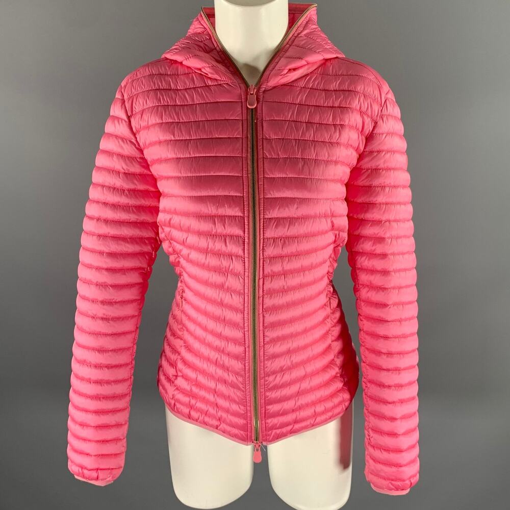 SAVE THE DUCK Size L Pink Nylon Quilted Zip Up Jacket